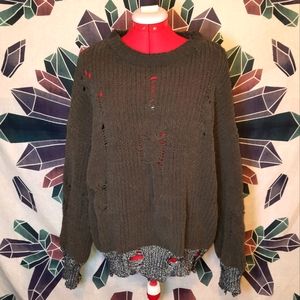 UMGEE Medium velour knit distressed glitz sweater